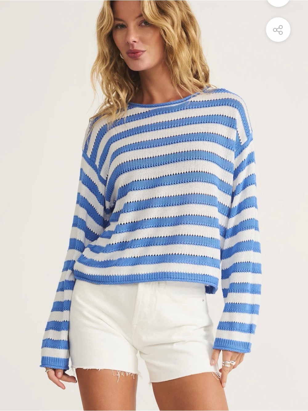 Z Supply Prado Stripe Sweater Small Pointelle Open Knit Beach Cover Up Coastal